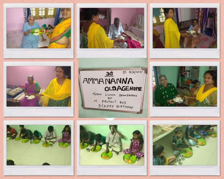Maadri PrithviRaj serving food to old-age & orphan children at 'Amma Nanna Old Age Home' in Patancheru