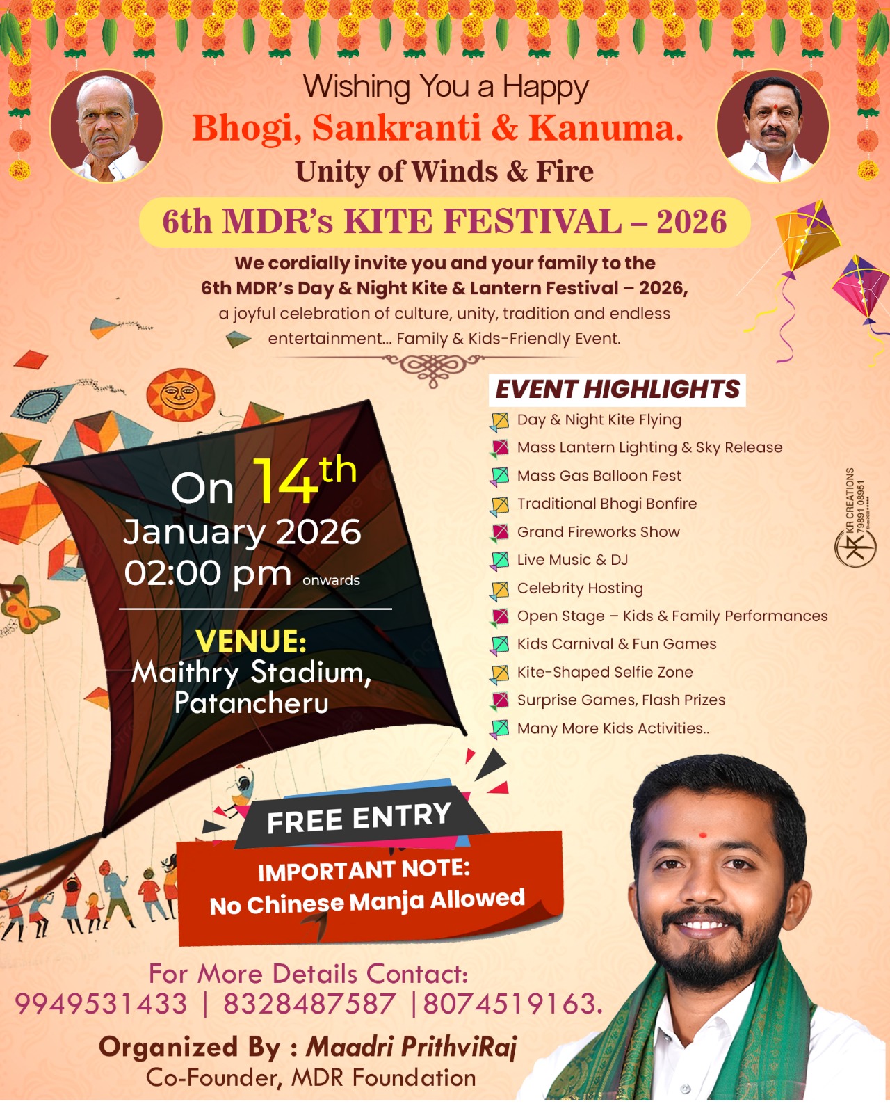 6th MDR Kite Festival - 2026 | Maadri PrithviRaj | Patancheru
